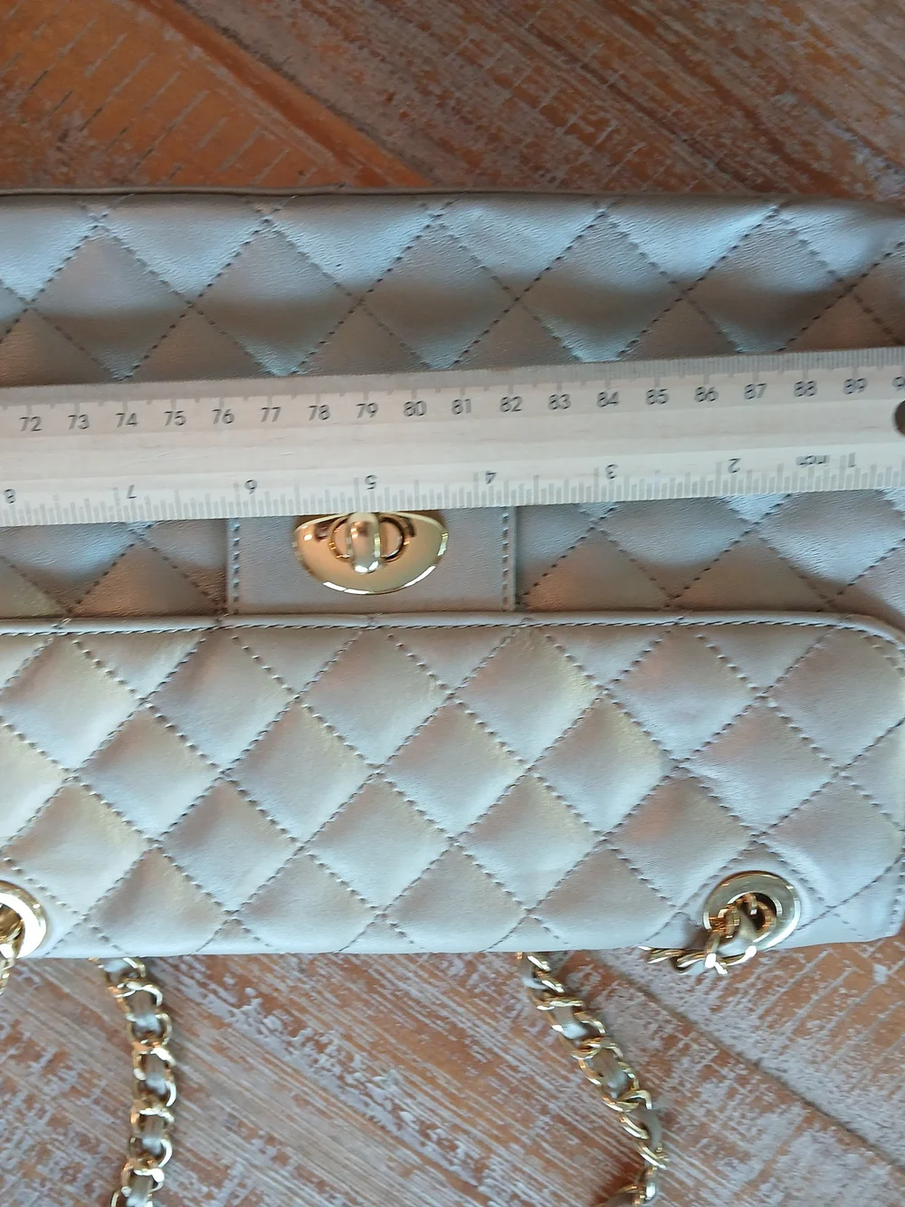 Kate Landry Quilted Champagne Metallic Shoulder Bag with Chain Strap